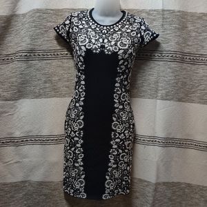 Black And White Form Fitted Knee Length Dress